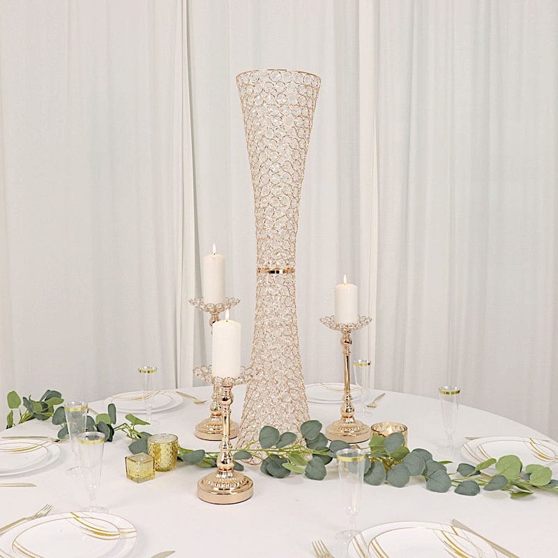 Gold 36 in Crystal Beaded Metal Hurricane Flower Vase Centerpiece