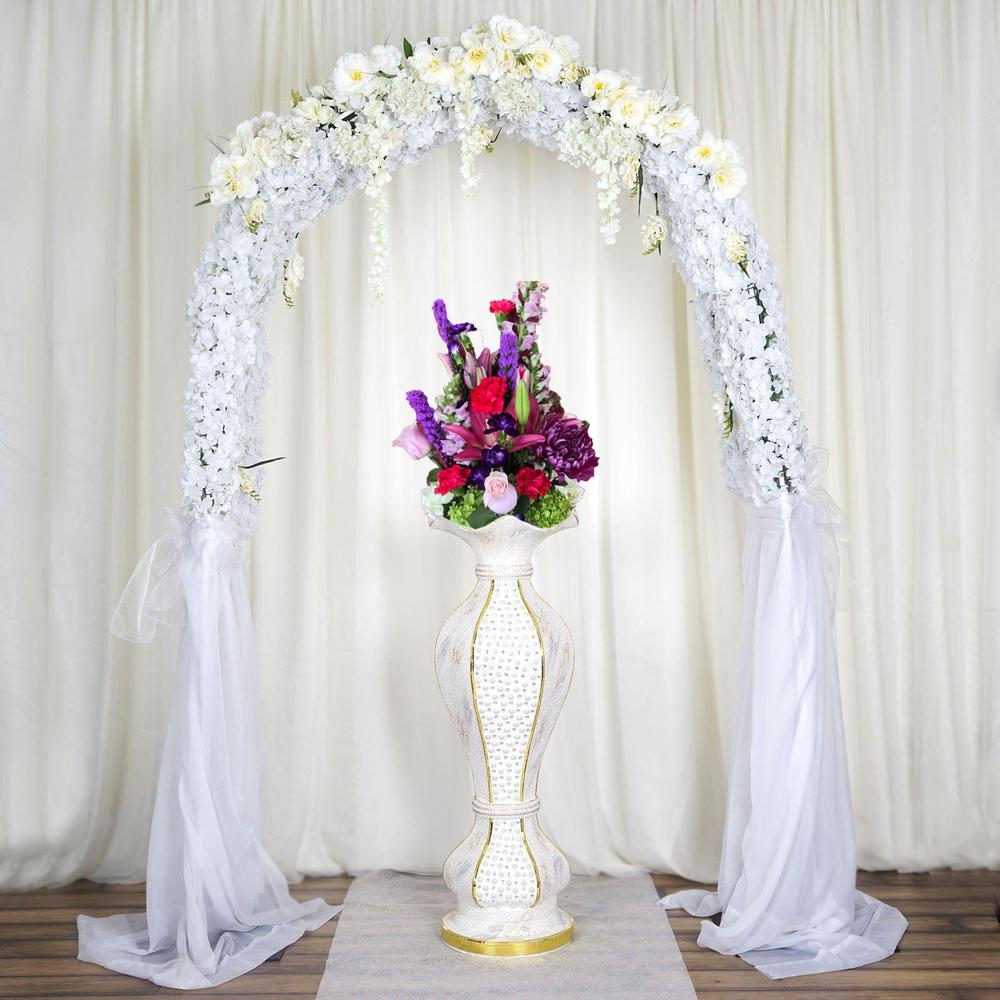 White Gold 40 in tall Ceramic Pot Vase with Marble Design and Mirror Mosaic