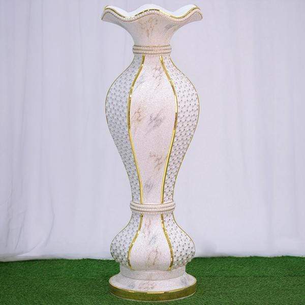 White Gold 40 in tall Ceramic Pot Vase with Marble Design and Mirror Mosaic
