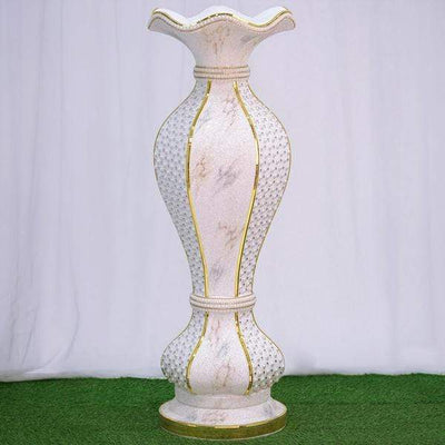 White Gold 40 in tall Ceramic Pot Vase with Marble Design and Mirror Mosaic