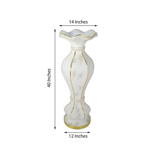 White Gold 40 in tall Ceramic Pot Vase with Marble Design and Mirror Mosaic