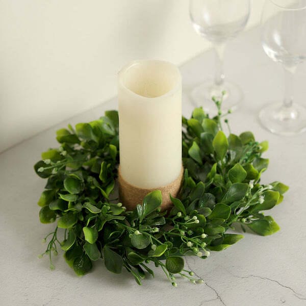 2 pcs 12 in Artificial Boxwood Leaves Wreath Candle Rings