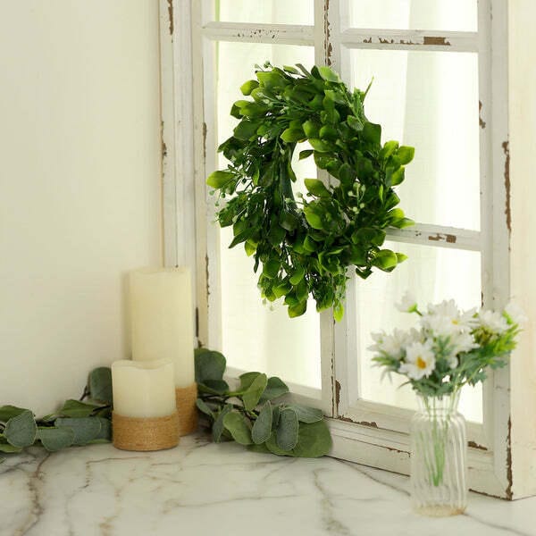 2 pcs 12 in Artificial Boxwood Leaves Wreath Candle Rings