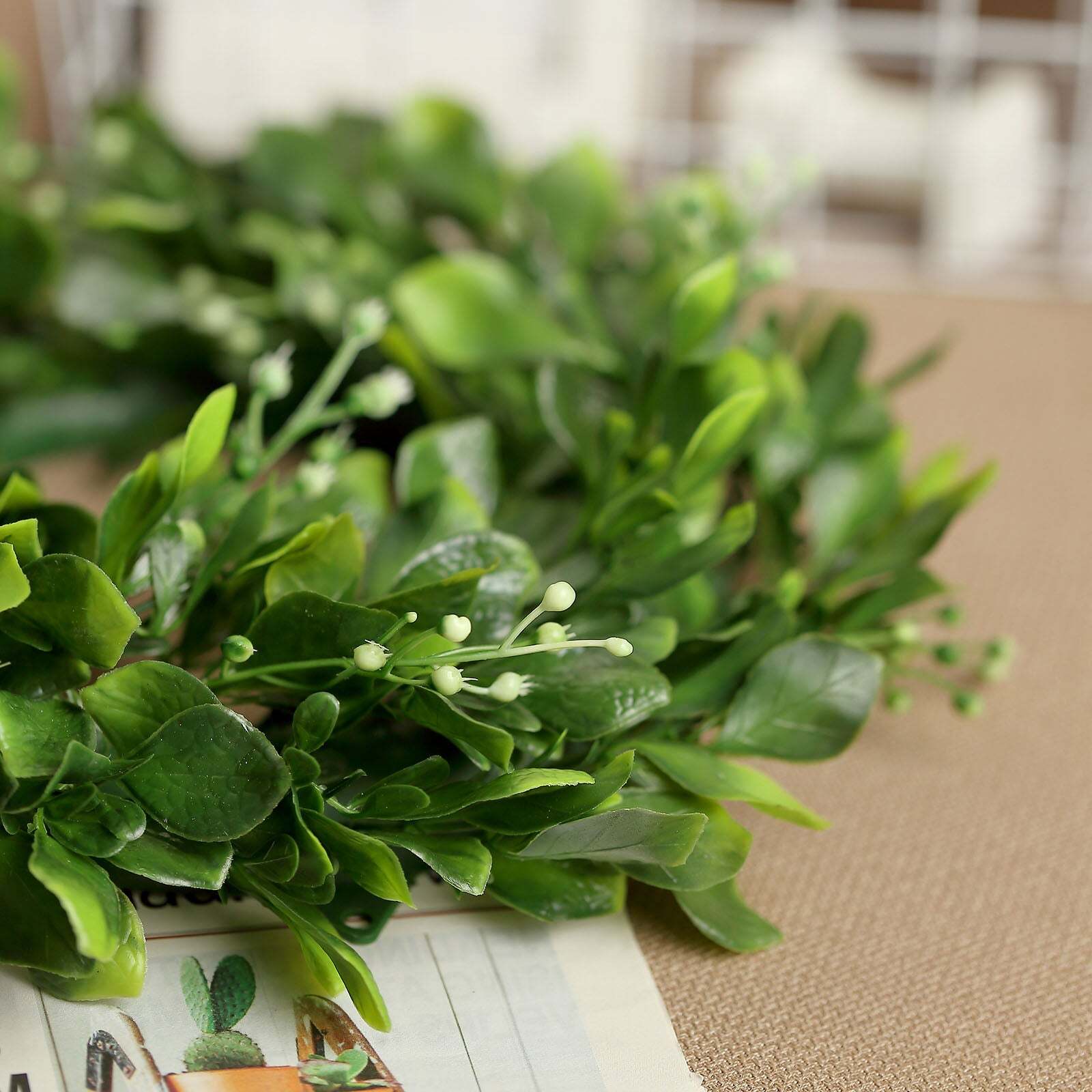 2 pcs 12 in Artificial Boxwood Leaves Wreath Candle Rings