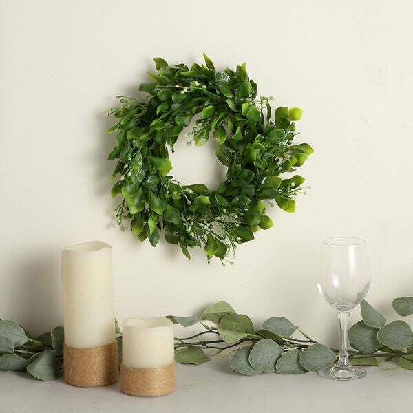 2 pcs 12 in Artificial Boxwood Leaves Wreath Candle Rings