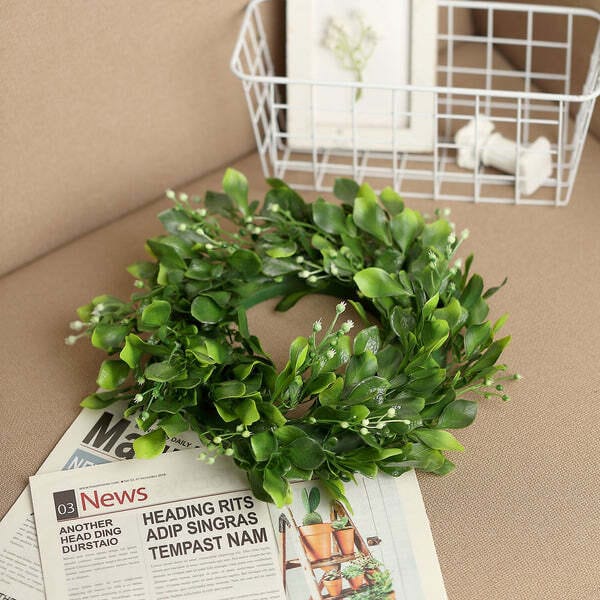 2 pcs 12 in Artificial Boxwood Leaves Wreath Candle Rings
