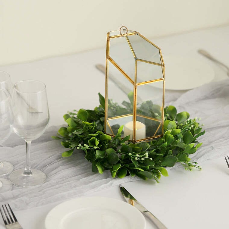 2 pcs 12 in Artificial Boxwood Leaves Wreath Candle Rings