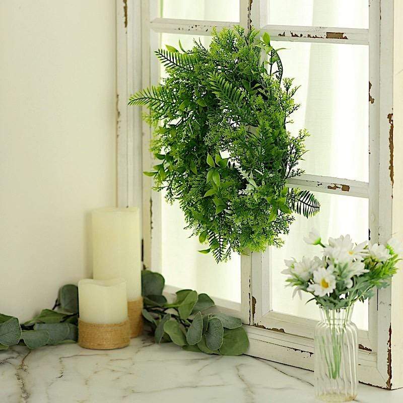 2 pcs 12 in Artificial Boxwood Leaves Wreath Candle Rings