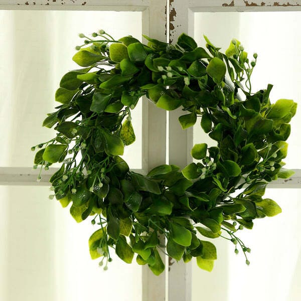 2 pcs 12 in Artificial Boxwood Leaves Wreath Candle Rings