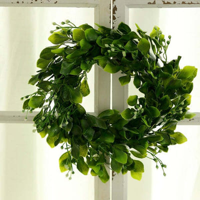 2 pcs 12 in Artificial Boxwood Leaves Wreath Candle Rings