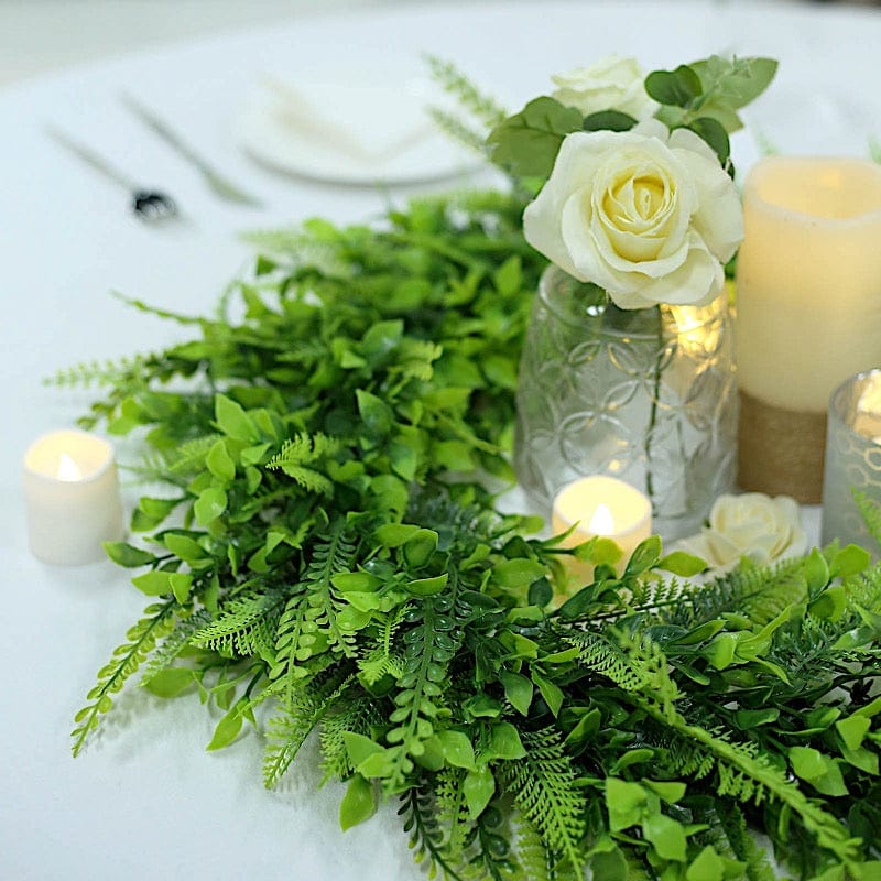 2 Green 22 in Wreaths Artificial Boxwood and Faux Fern Leaves Candle Rings