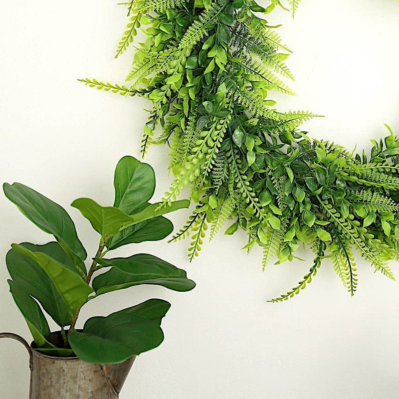 2 Green 22 in Wreaths Artificial Boxwood and Faux Fern Leaves Candle Rings