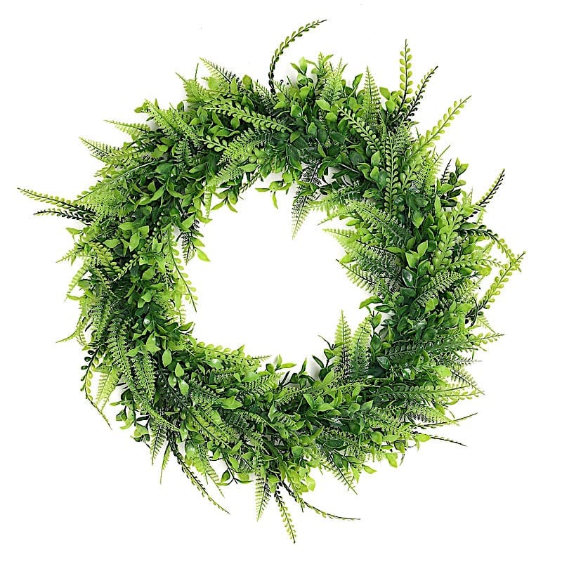 2 Green 22 in Wreaths Artificial Boxwood and Faux Fern Leaves Candle Rings