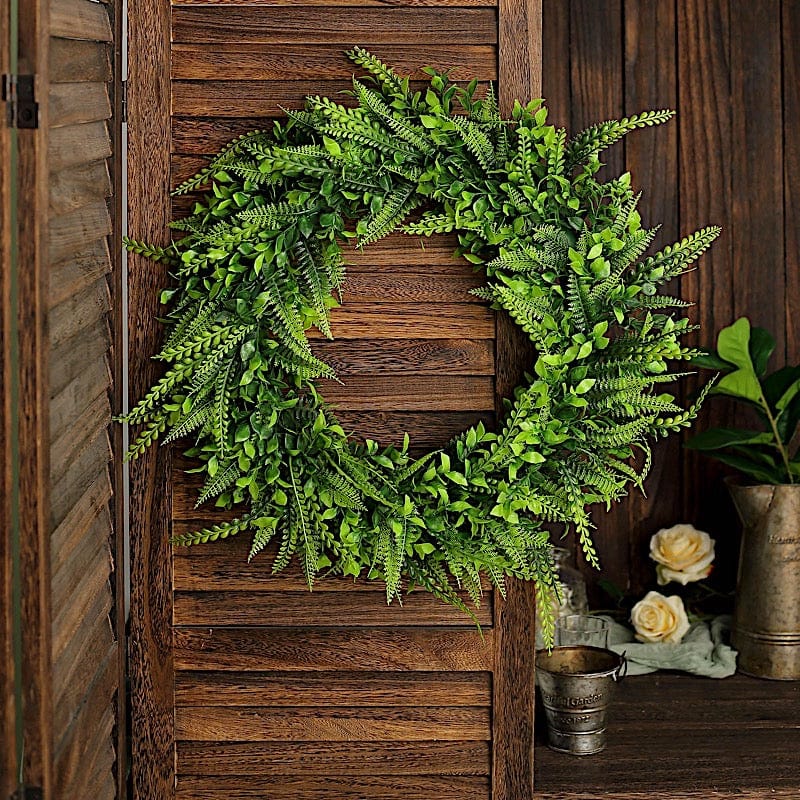 2 Green 22 in Wreaths Artificial Boxwood and Faux Fern Leaves Candle Rings
