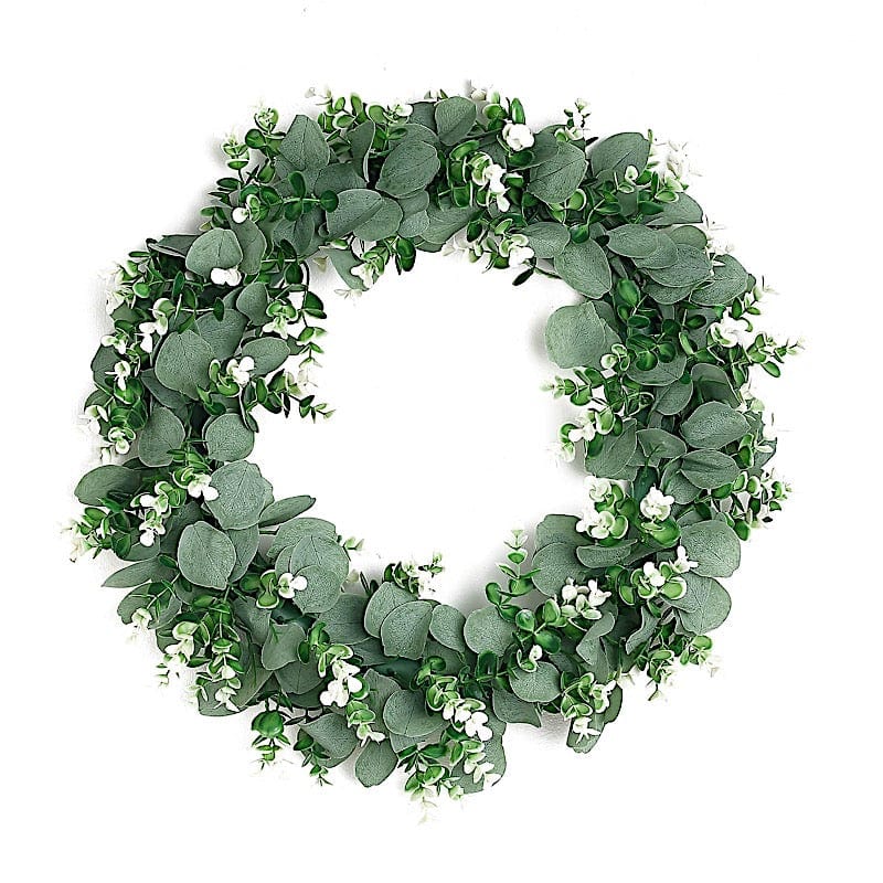 2 Green and White 21 in Wreaths Artificial Leaves Candle Rings