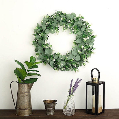 2 Green and White 21 in Wreaths Artificial Leaves Candle Rings