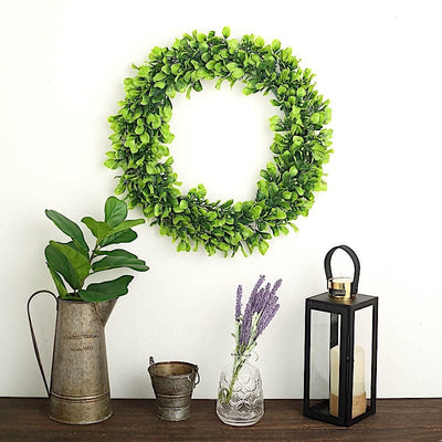 2 Green and White 21 in Wreaths Artificial Leaves Candle Rings