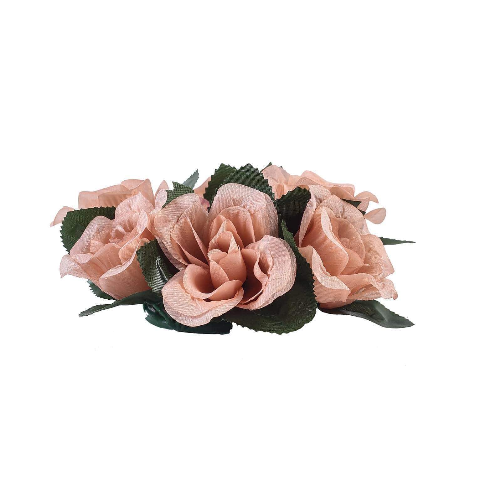 4 pcs Silk Roses Flowers Candle Rings