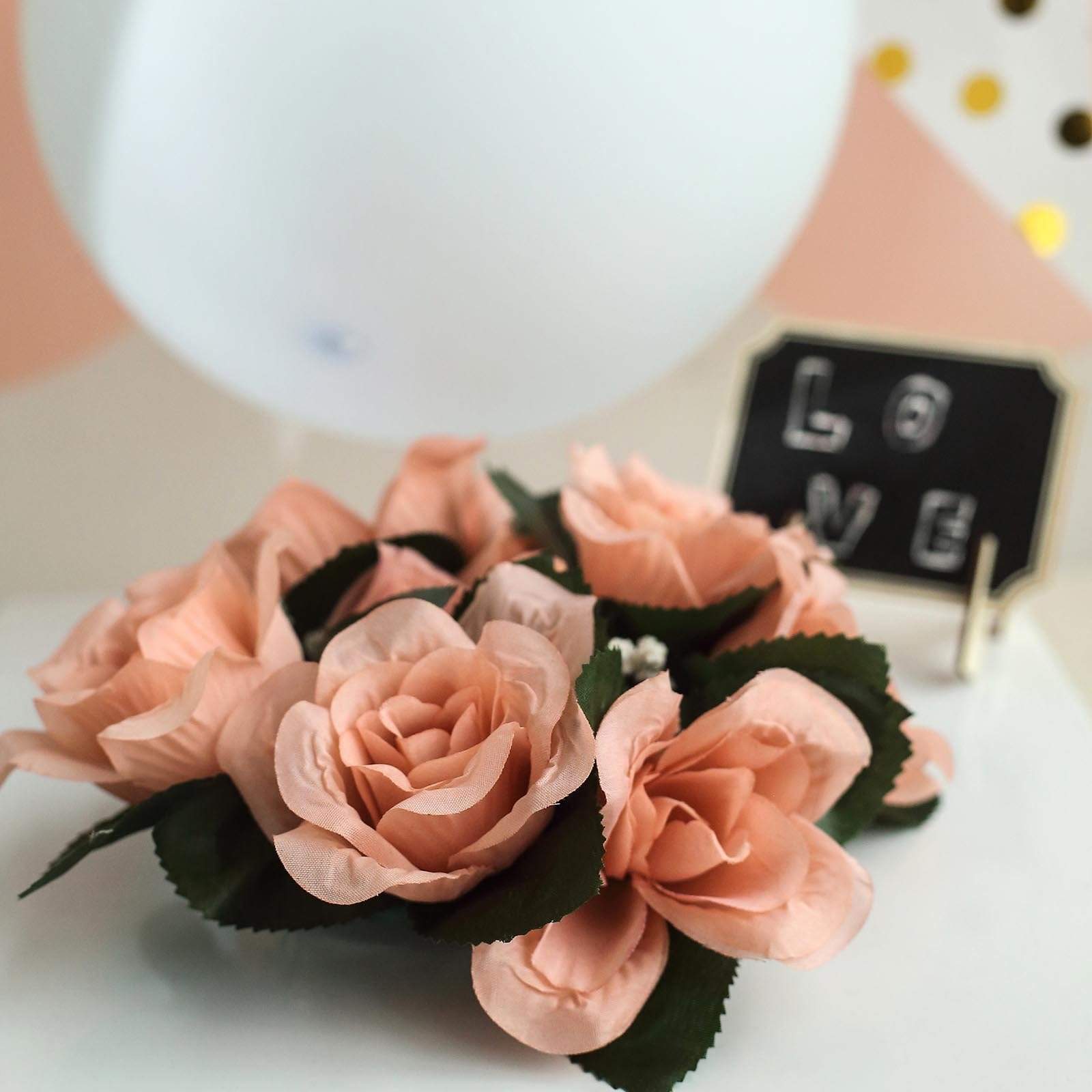 4 pcs Silk Roses Flowers Candle Rings