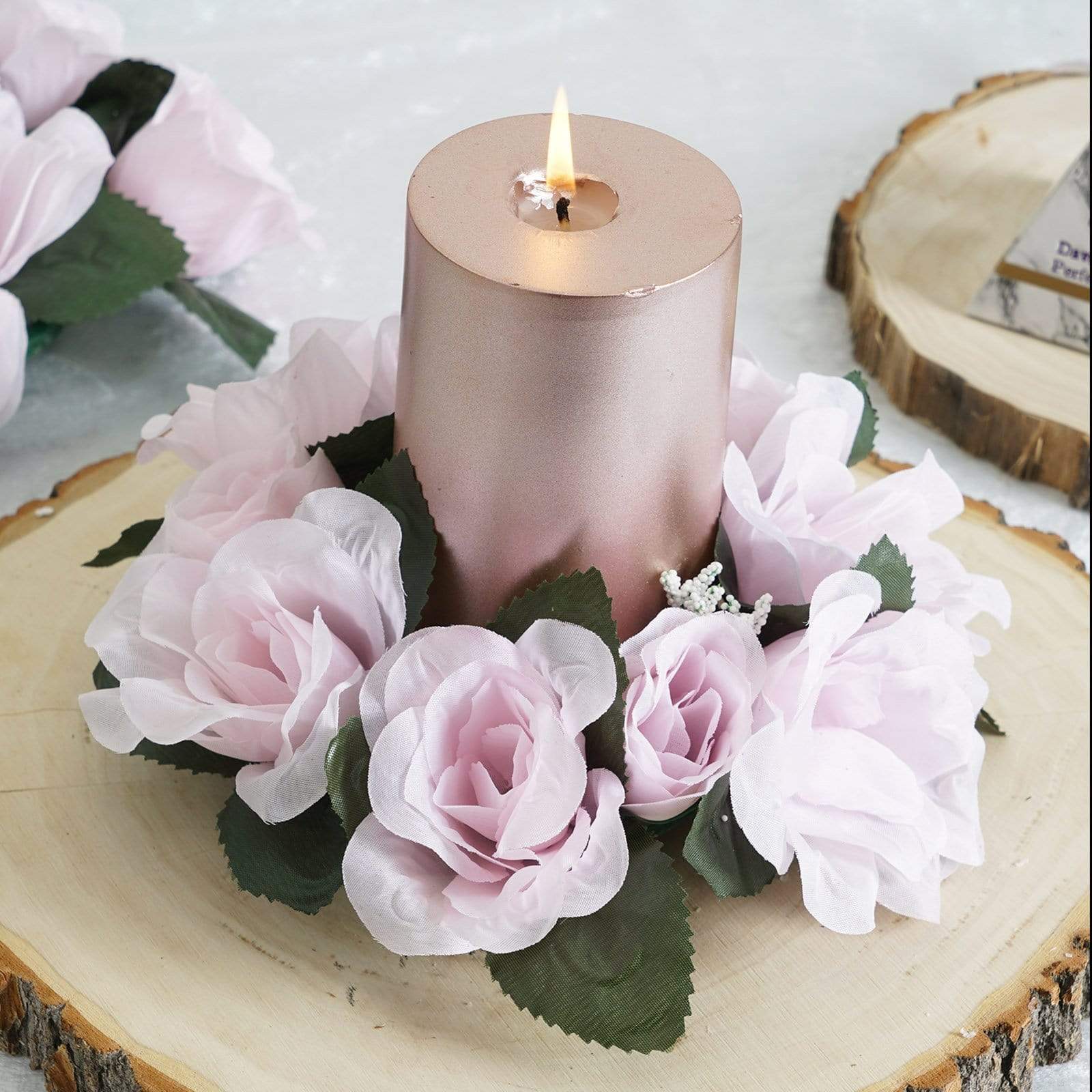 4 pcs Silk Roses Flowers Candle Rings