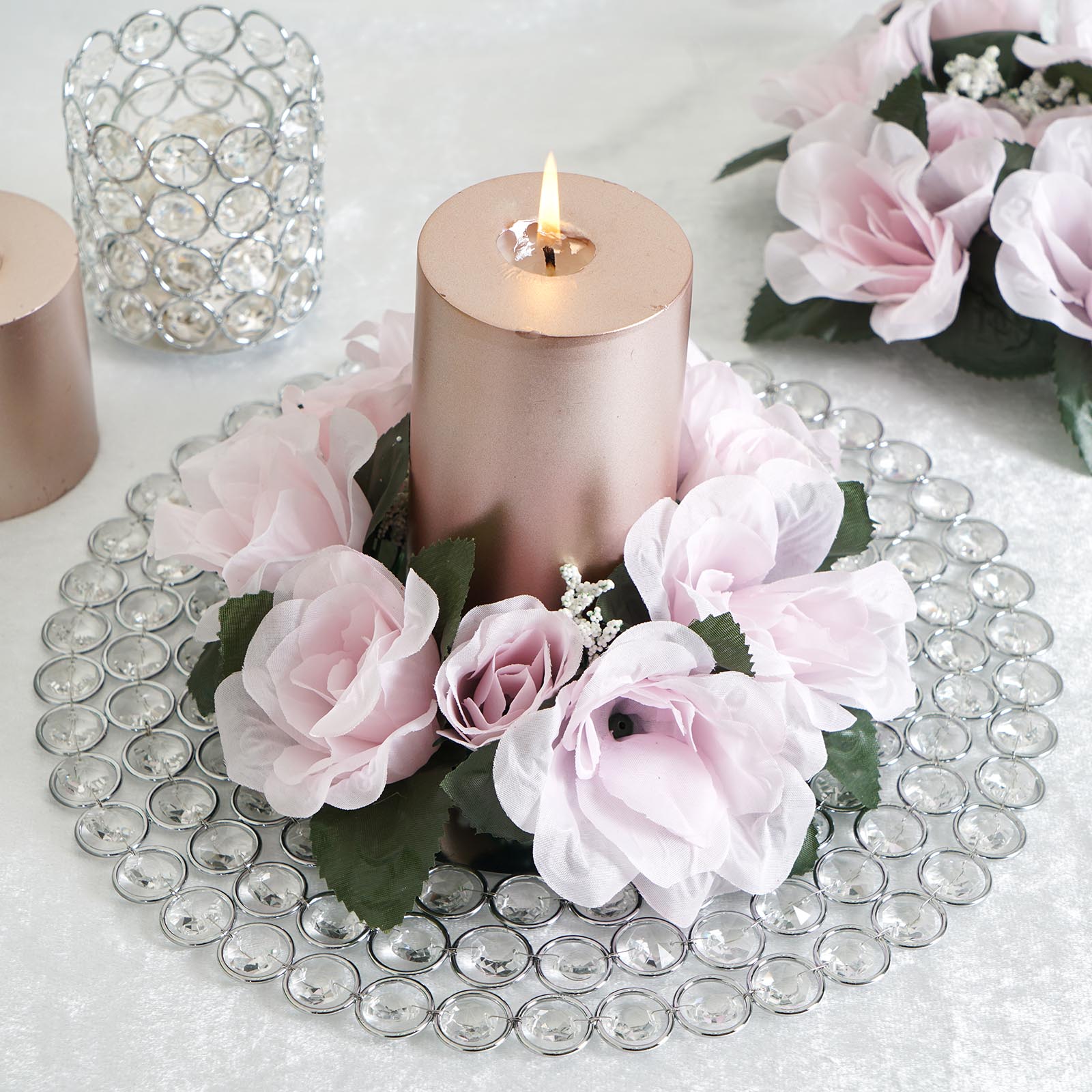 4 pcs Silk Roses Flowers Candle Rings