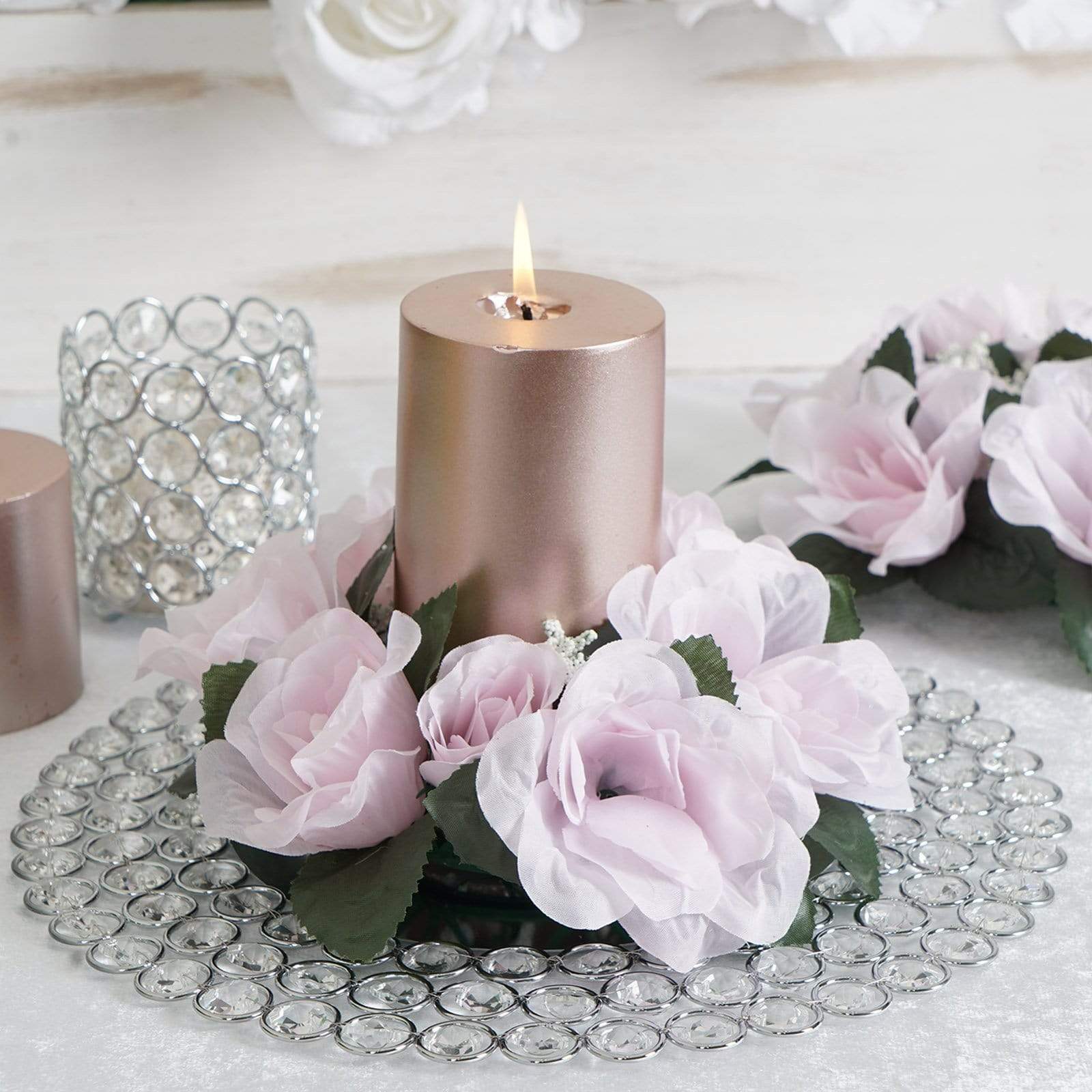 4 pcs Silk Roses Flowers Candle Rings